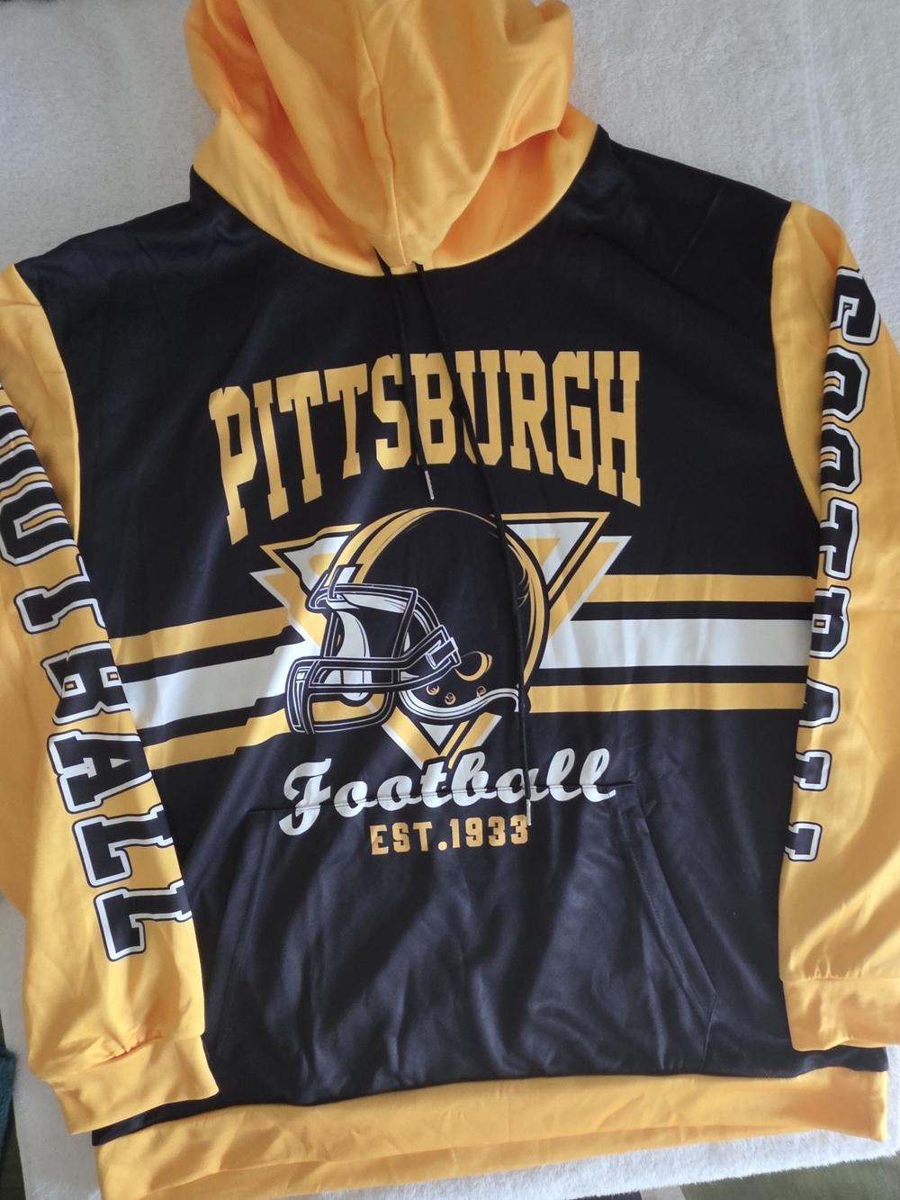 Vintage Style Pittsburgh  Football Colorblock Hoodie Sweatshirt Men's L